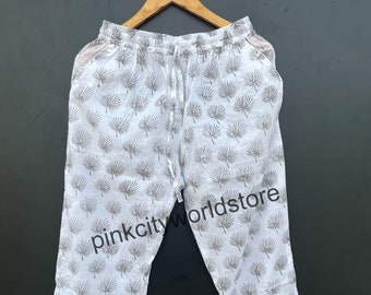 Handblock Floral  Print Cotton Pajama Pants, Women Lounge Pants, Beach Pants, Floral Trouser, Boho Festival Pants, Pajama Cotton Pant
