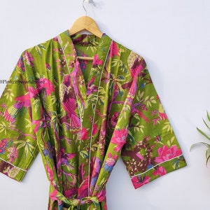 Bird Print 100% Cotton Kimono , Bridesmaid Robe, Kimono Cardigan, Cotton Bath Robe, Wedding Robe, Beach wear kimono, Night wear kimono