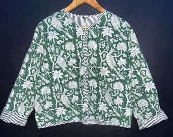Block Printed Cotton Quilted Jacket: Handmade Boho Women's Coat
