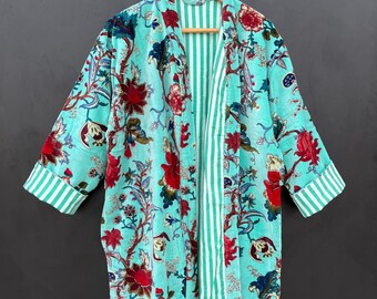 Szlafrok kimono z bawełny aksamitnej w kwiaty: ręcznie robiony żakiet ślubny