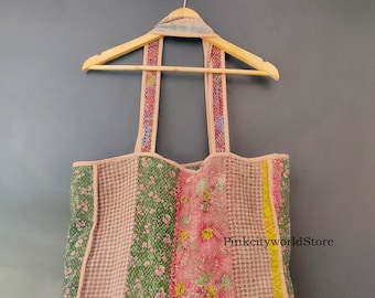 Assorted Lot of Indian handmade Vintage market shopper bag ,Vintage Patchwork Kantha Quilted Jhola Bag,Market bag, Vintage tote bag