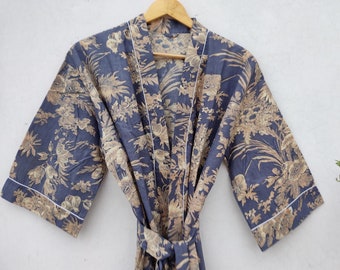 Hand Block Print Cotton kimono Robes, Soft and comfortable Bath robes, wrap dress, House Coat Robe, floral kimono, Beautiful bridal kimono