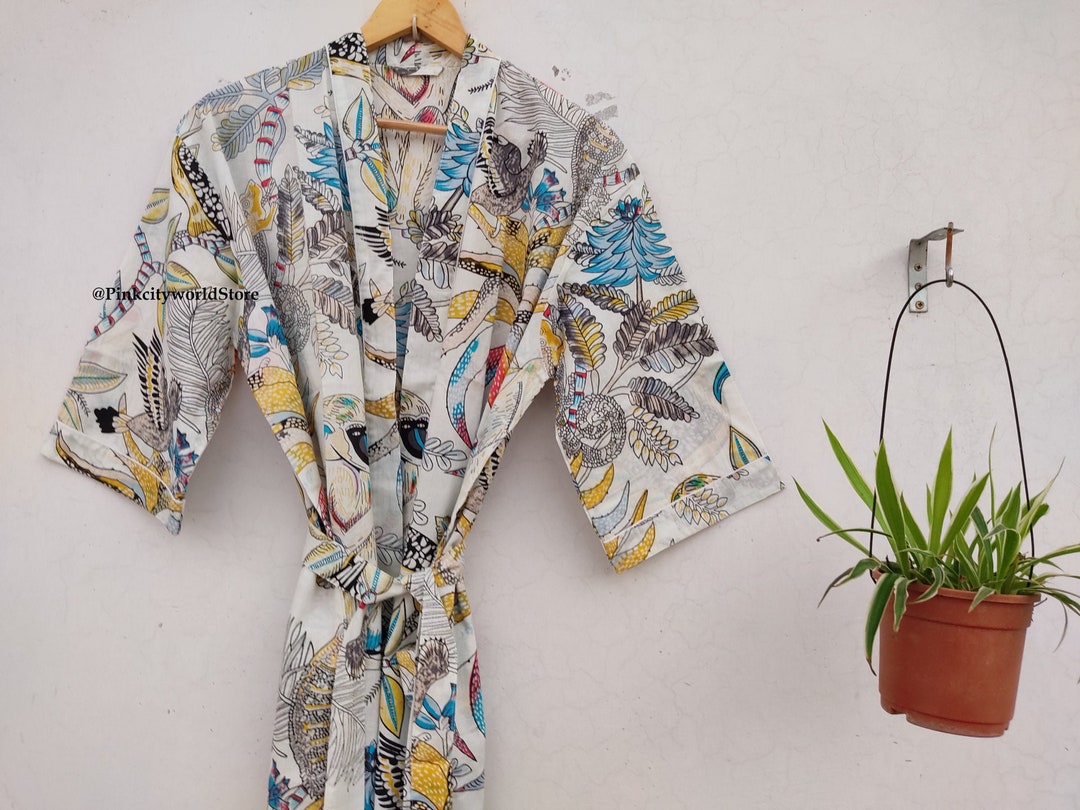 Monkey Print Robes, Bridesmaid Kimono Robe, Floral Kimono, Bridal ...