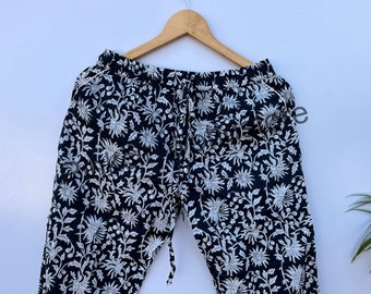 Handmade Floral Print Cotton Pajama Pants: Boho Lounge Trousers