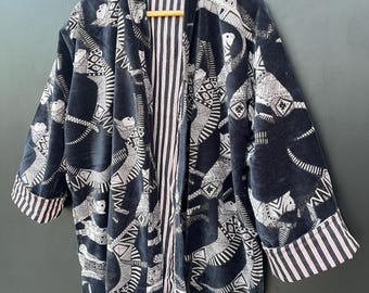 Ręcznie robiony szlafrok kimono z bawełny i aksamitu: płaszcz ślubny