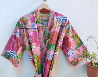 Szlafrok kimono z bawełny z tropikalnym wzorem kwiatowym: suknia dla druhny