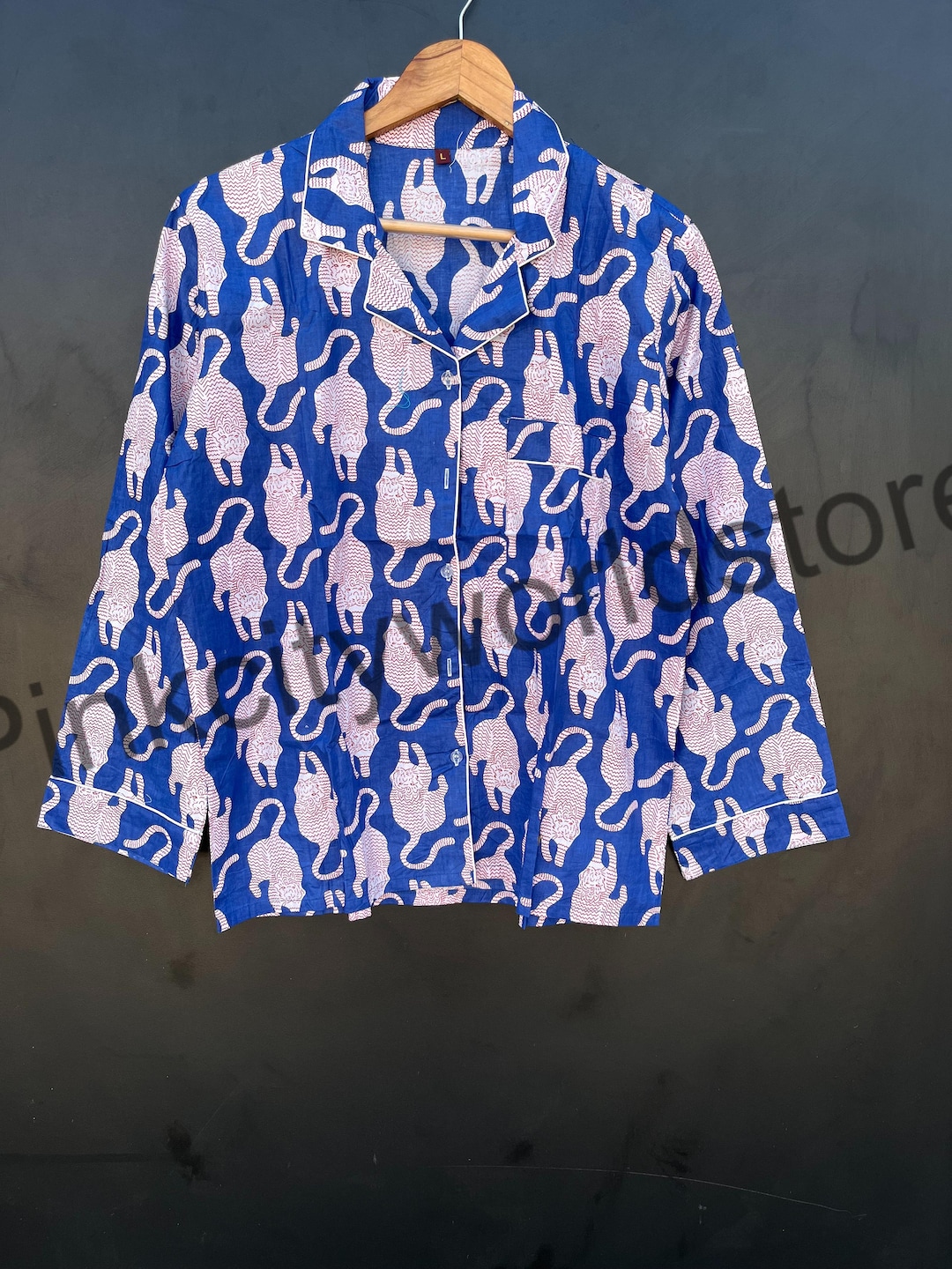 Tapir Pyjamas Handmade Tiger Print Cotton Pajamas Set: Soft Indian Cotton Nightwear ...