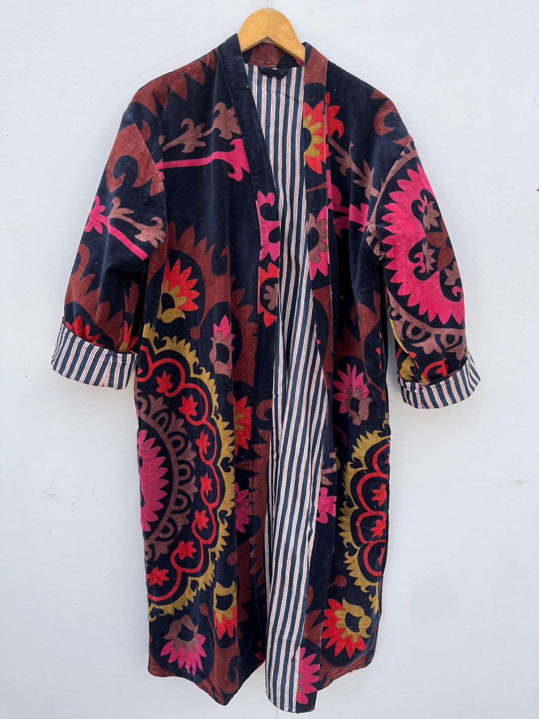 Handmade Cotton Velvet Kimono Robe: Floral Print Bridal Robe - Etsy