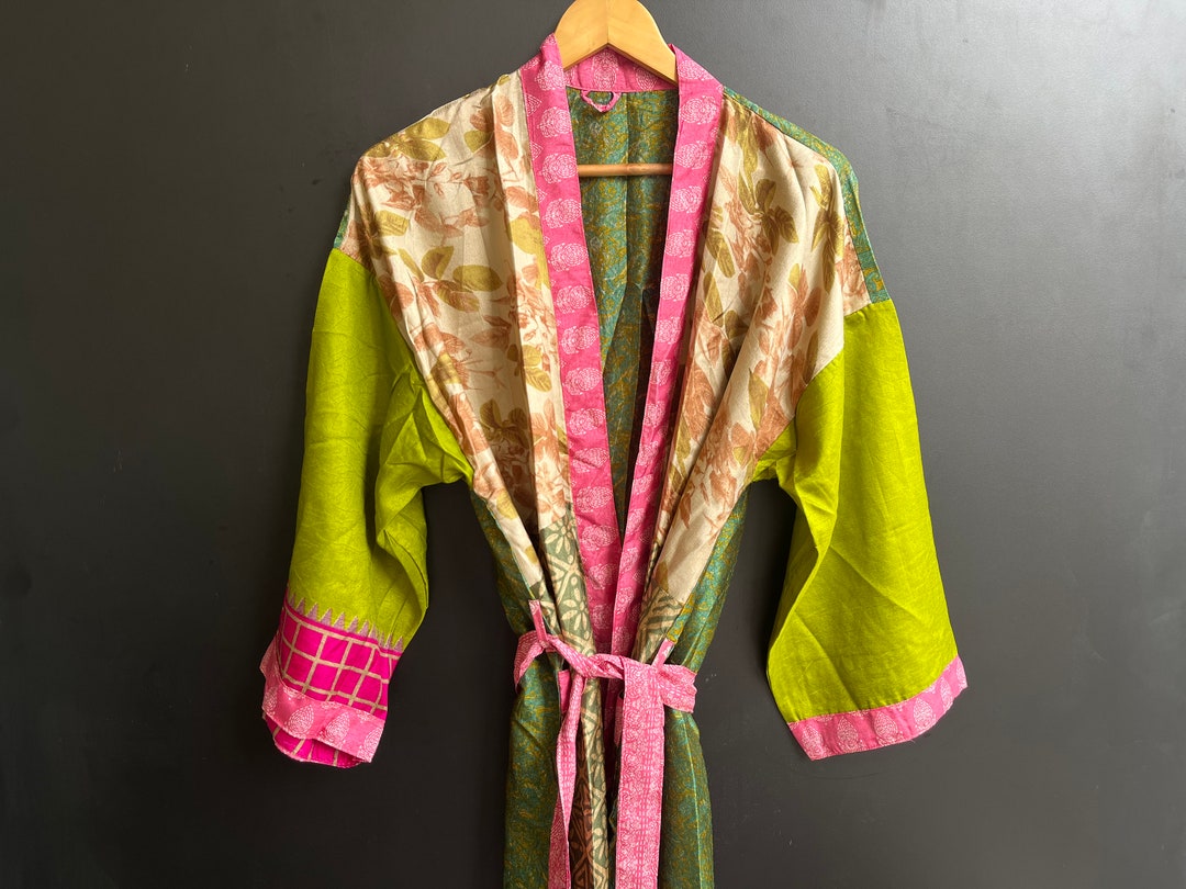 Green Japanese Robes Kimono Cardigan Beach Wear Robe Saree Etsy