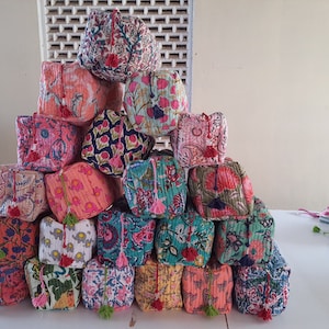 EXPRESS DELIVERY:- Cotton Handmade Block Printed Large Toiletry Bag, Waterproof Wash Bag, Makeup Bag, Travel Bag with Pockets, Assorted