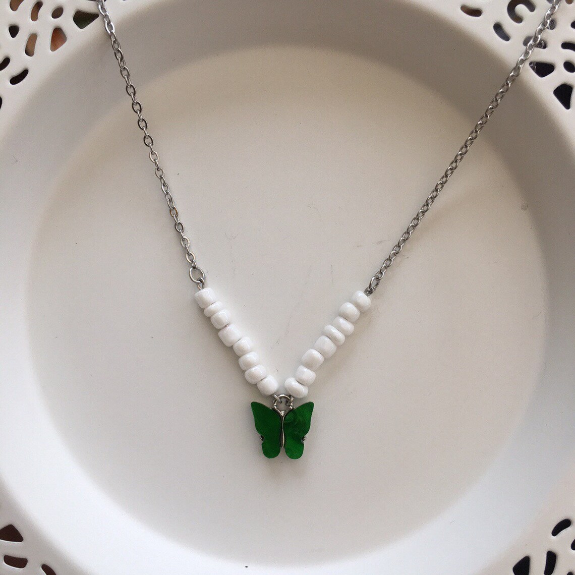 Butterfly beaded necklace handmade Etsy