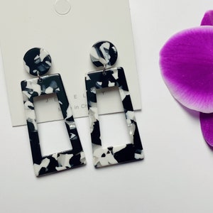 Moon’s Blue black white rectangle statement earrings, geometric earrings, modern earrings