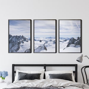 Snowy Mountain Peak Landscape Set of 3 Art Nature Prints Wall Hanging Decor Travel Photo Prints Landmark Winter Scene