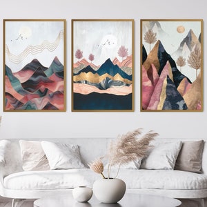 Peru Rainbow Mountain Prints Wall Hanging Art Set of 3 Abstract Luxury Framed Canvas Art Lovers Gift Who Loves Peru Poster