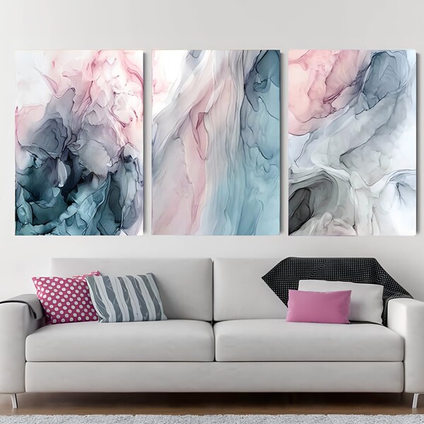 Colourful Abstract Fluid Art Canvas Prints Set of 3 Posters for Framed Wall Art, Stylish, Colorful Abstract Canvas Marble Pattern