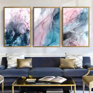 Colourful Abstract Fluid Art Canvas Prints Set of 3 Posters for Framed Wall Art, Stylish, Colorful Abstract Canvas Marble Pattern
