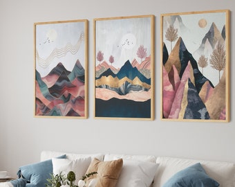 Peru Rainbow Mountain Prints Wall Art Set of 3 Abstract Luxury Minimal Art Lovers Gift Who Loves Peru Poster