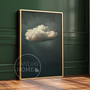Lámina artística vintage de nubes, arte de cielo melancólico, arte antiguo vintage, arte mural en verde azulado oscuro, arte mural en gris oscuro, decoración maximalista, póster de arte abstracto