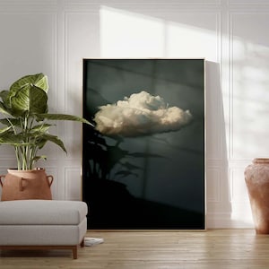 Vintage Cloud Art Print, Moody Sky Art, Vintage Antique Art, Dark Teal ...