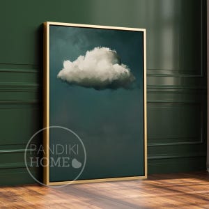 Impressão de nuvem vintage temperamental, arte de céu temperamental antigo, arte de nuvem, arte de parede azul-petróleo escuro, arte de parede azul-escuro, decoração maximalista, pôster de arte abstrata
