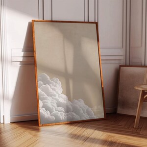 Impresión artística de nubes suaves, arte del cielo, lienzo de nubes ondulantes, impresión artística en color crema, arte de pared beige, arte de pared beige claro, decoración maximalista