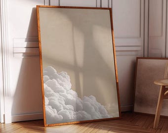 Impresión artística de nubes suaves, arte del cielo, lienzo de nubes ondulantes, impresión artística en color crema, arte de pared beige, arte de pared beige claro, decoración maximalista