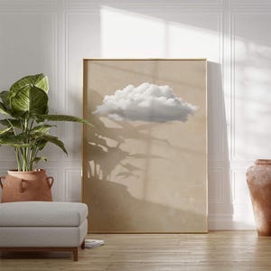Impresión artística de nubes suaves, arte del cielo, lienzo de nubes de ensueño, impresión artística en color crema, arte de pared beige, arte de pared beige claro, decoración maximalista neutra