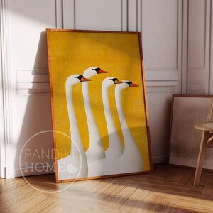 Arte murale con cigno bianco, gruppo di cigni, elegante stampa artistica di uccelli, tela con dipinto di cigni, arte della fauna selvatica su tela, arte murale con animali, grande arte incorniciata