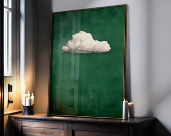 Emerald Green Cloud Minimalist Art Print, Emerald Green Modern Art, Contemporary Art for Scandinavian Style Home, Dark Green Wall Art