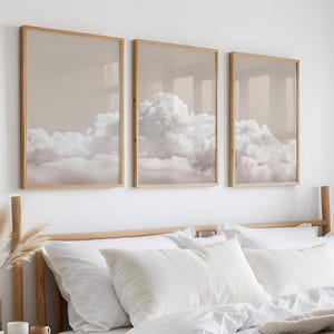 Beige Clouds Wall Art Set of 3: Minimalist Sky Prints, Modern Home Decor