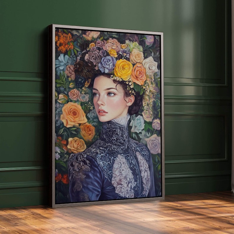 Vintage Victorian Woman Portrait, Floral Portrait Print, Victorian Lady ...