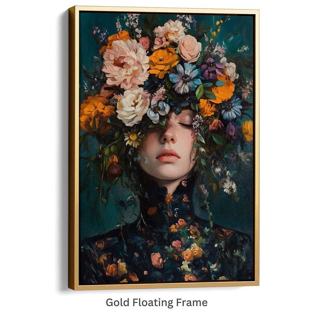 女性の肖像画アート、花の女性の絵画、花の女性のアート、女性の絵画