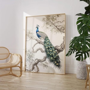 Watercolour Peacock Oil Paint Enchanted Peacock Wall Art Print Large Framed Wall Art Gold Floating Frame Wall Art Decor Bird Canvas