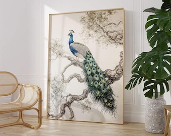 Aquarel pauw olieverf betoverde pauw muurkunst print grote ingelijste muur kunst gouden zwevende lijst muur kunst decor vogel canvas