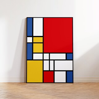 Quadro Astratto Geometrico Su Tela 50x100 Cm - Giallo, Rosso, Grigio - Decorazione Moderna Per Soggiorno, Ufficio, Camera Da Letto