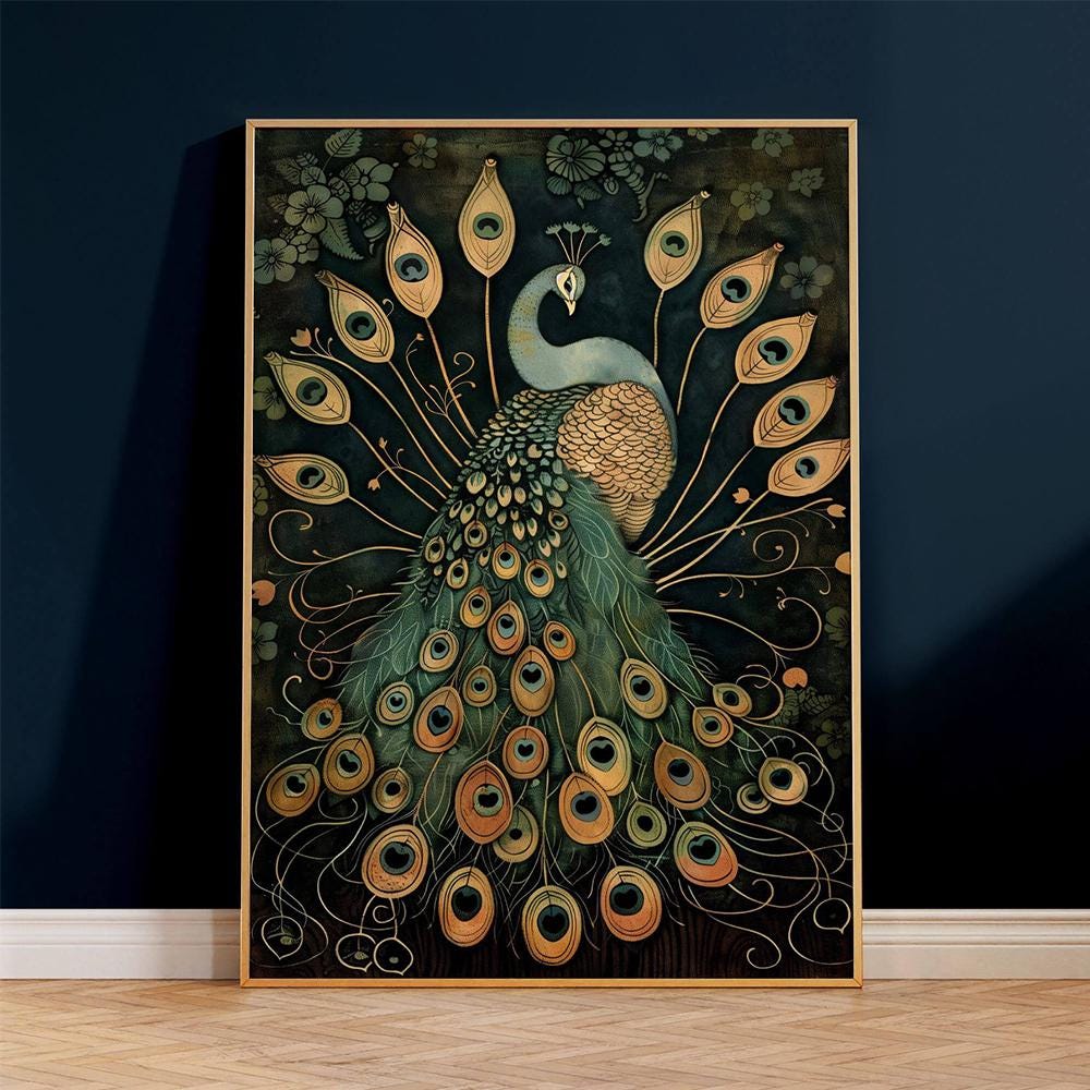 ★Original ART  ‘Peacock’ Peacock Wall Art Print Vintage Peacock Large Framed Wall Art