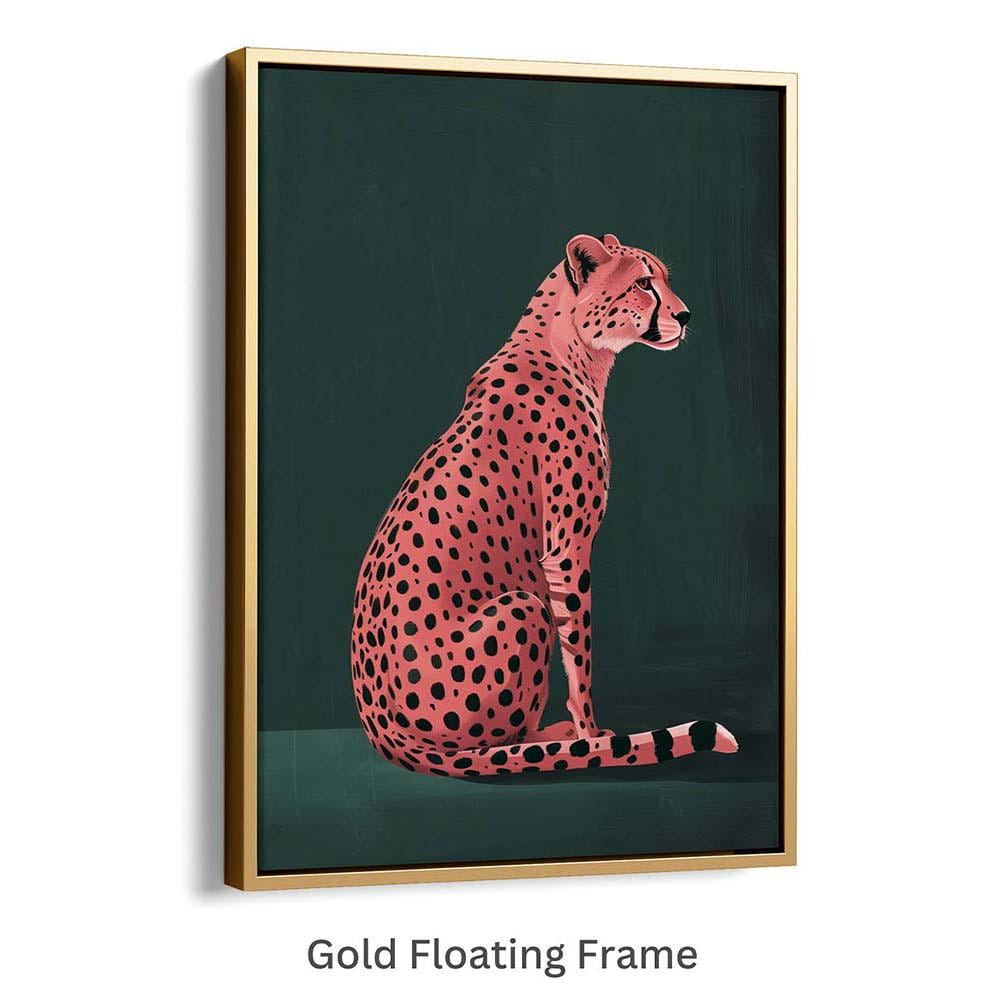 アート　PRETTY GREEN Prints 「Pocket Full」 Pink Cheetah on Green Art Print, Emerald Green Modern Art