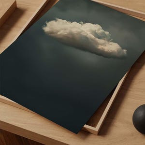 Vintage Cloud Art Print, Moody Sky Art, Vintage Antique Art, Dark Teal ...
