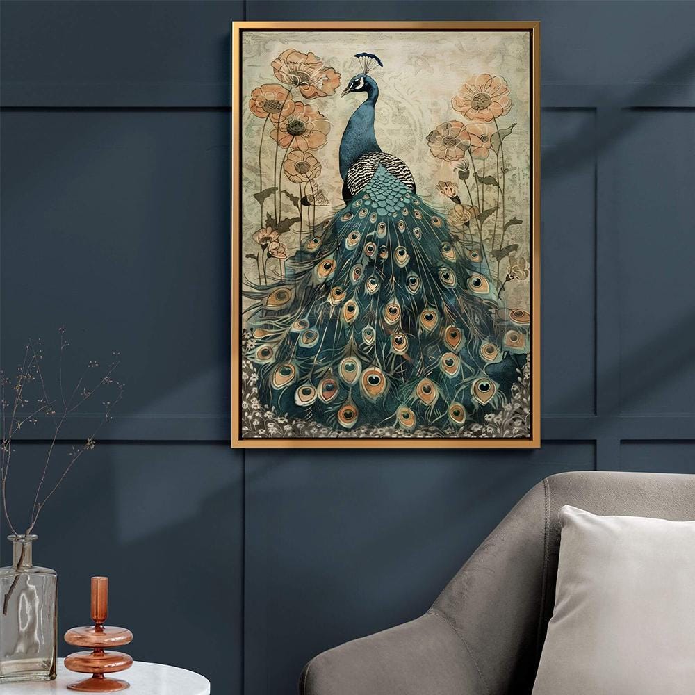 Enchanted Peacock Wall Art Print Large Framed Wall Art Gold