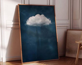 Cloud Wall Art Print, blauwe muurkunst, minimalistische muurkunst, maximalistische woondecoratie, donkerblauwe muurkunst, kunst aan de muur voor slaapkamer, blauwe lucht muurkunst