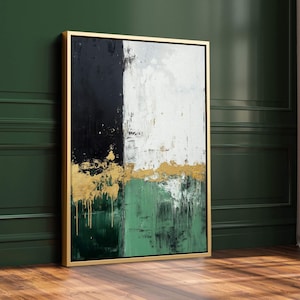 Stampa artistica verde scuro, arte contemporanea verde smeraldo e oro, astratto verde scuro, arte astratta su tela incorniciata, pittura, arredamento soggiorno