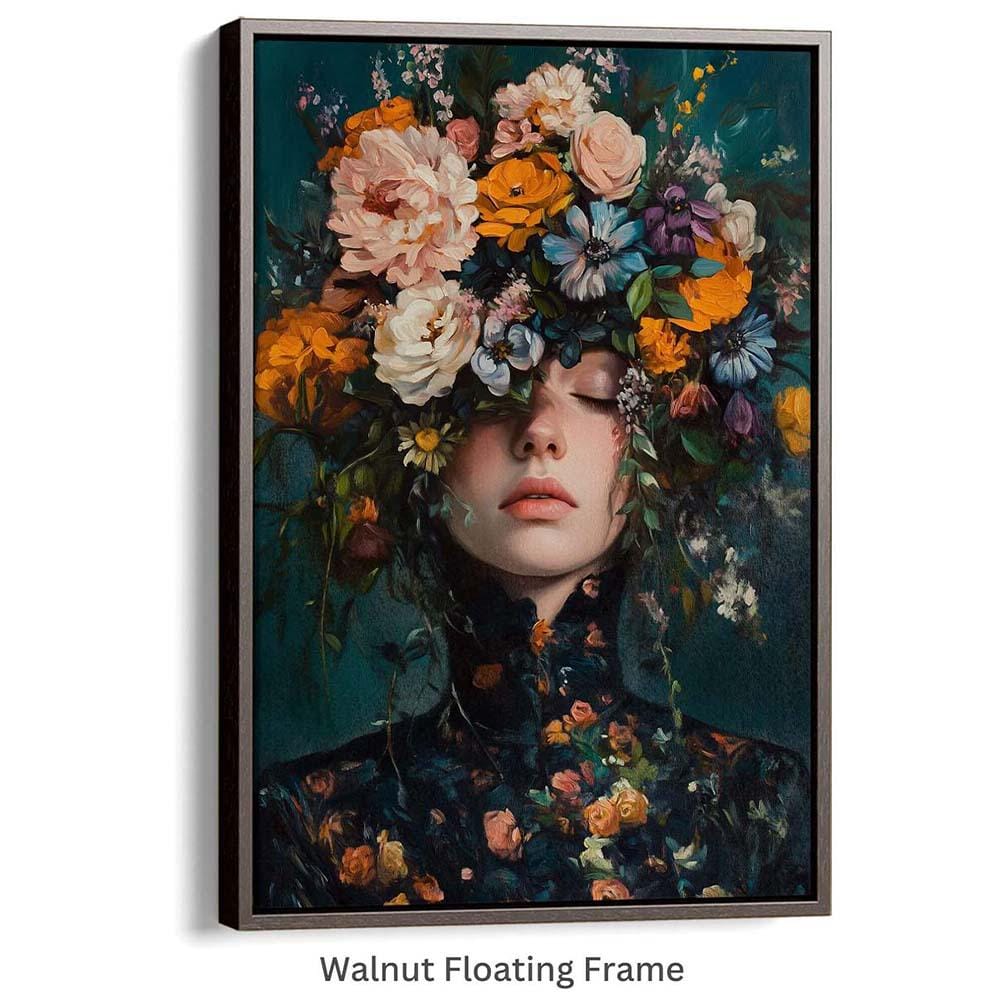 女性の肖像画アート、花の女性の絵画、花の女性のアート、女性の絵画