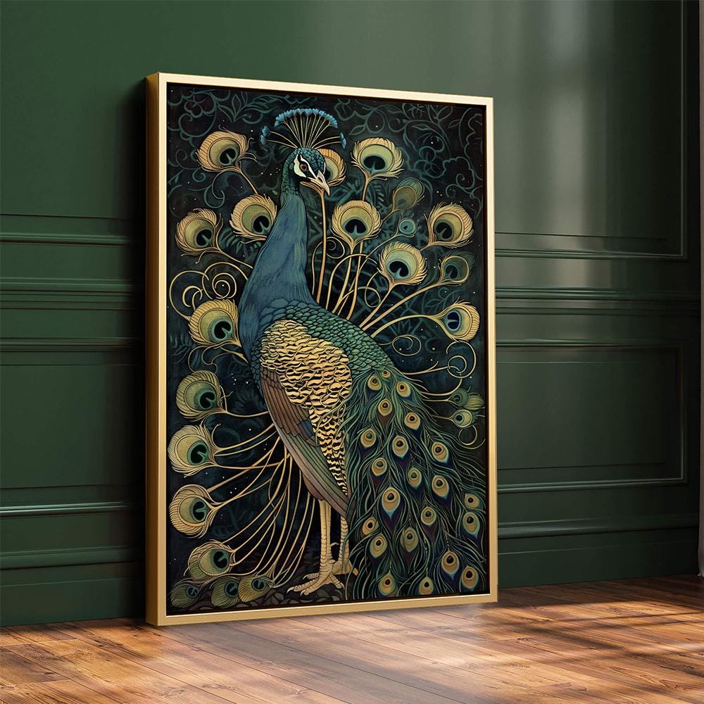 ★Original ART  ‘Peacock’ Vintage Peacock Wall Art Print Large Framed Peacock Wall Art