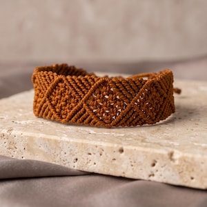 Wide Macrame Bracelet, Geometric Boho-Chic, Waxed Polyester Thread, Unisex Surfer Jewelry