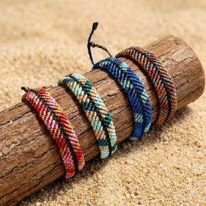Colorful Striped Macrame Bracelet, Unisex Woven Cuff, Waterproof Festival Jewelry, Boho Friendship Gift, 4 Color Styles