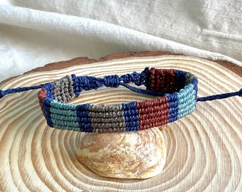 Colorful Striped Unisex Macrame Bracelet - Surfer Unisex Waxed Thread Bracelet - Handmade Thread Jewelry