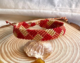 Handmade Unisex Wide  Macrame Bracelet, Bohemian Red Tones Thread bracelet,  Surfer Adjustable Unisex Jewelry