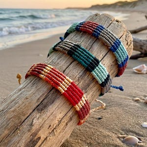 Unisex Striped Macrame Bracelet: Colorful Handmade Boho Surfer Jewelry