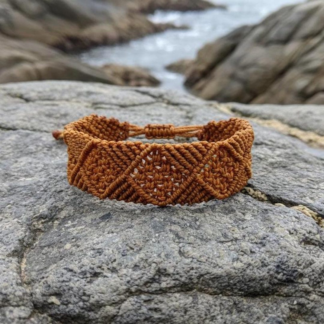 Wide Unisex Macrame Bracelet, Geometric Boho-chic Design, Custom