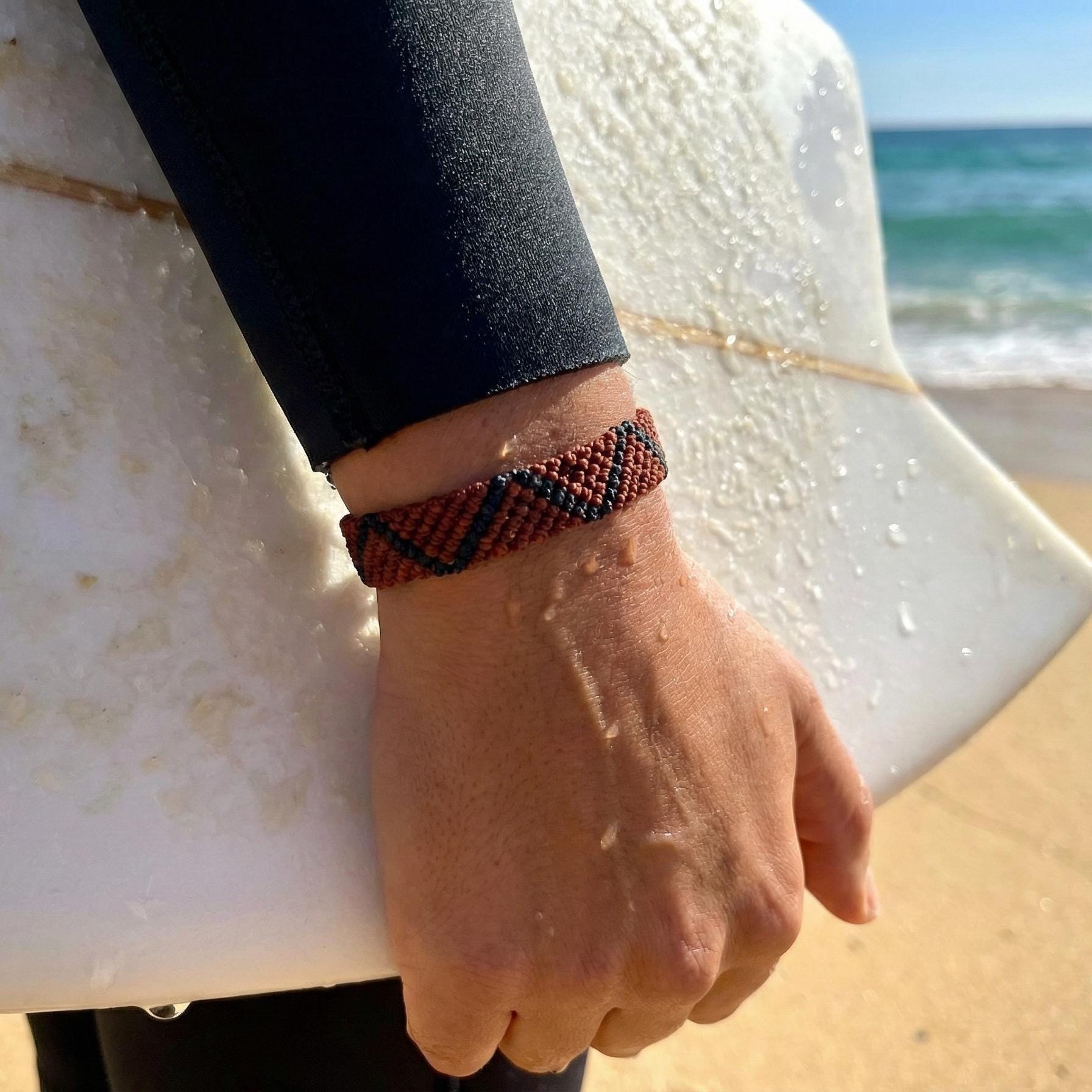 Wide Macrame Bracelet, Zigzag Friendship Cuff, Waterproof Surfer